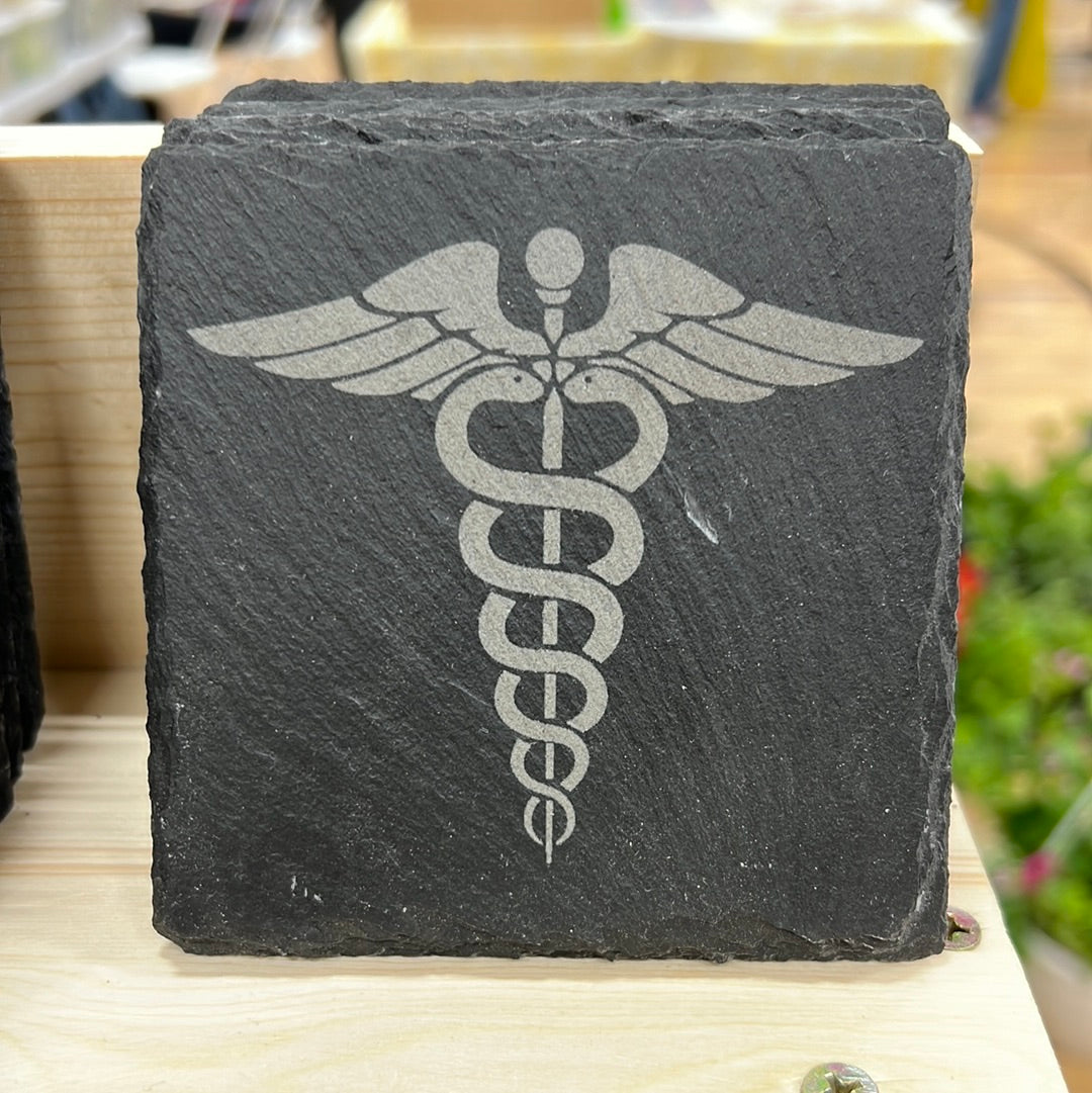Engraved Slate Coaster with Caduceus