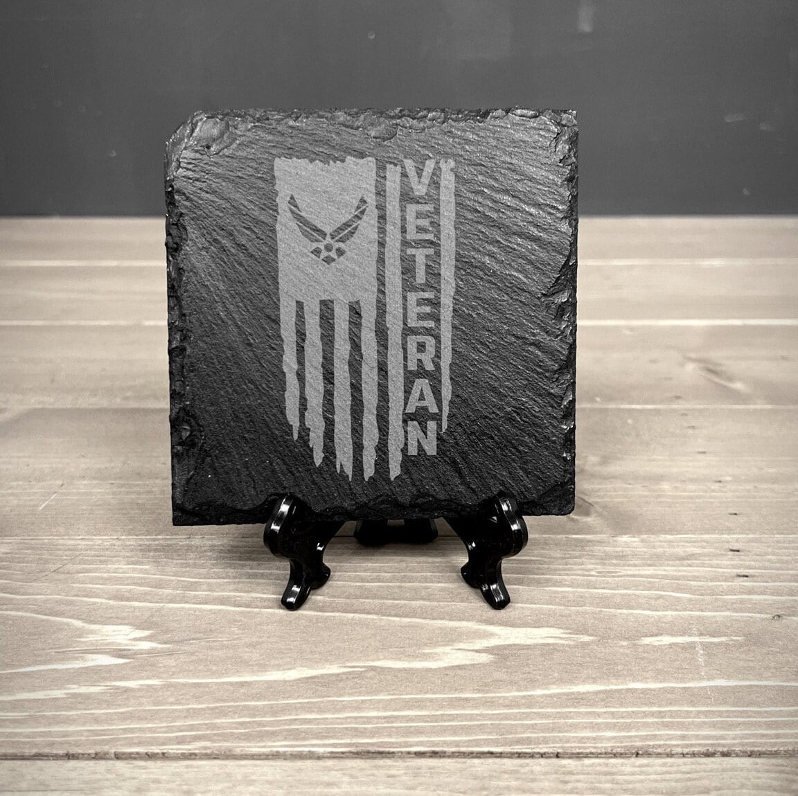 Laser Engraved Slate Coaster with a Distressed American flag with Air Force logo