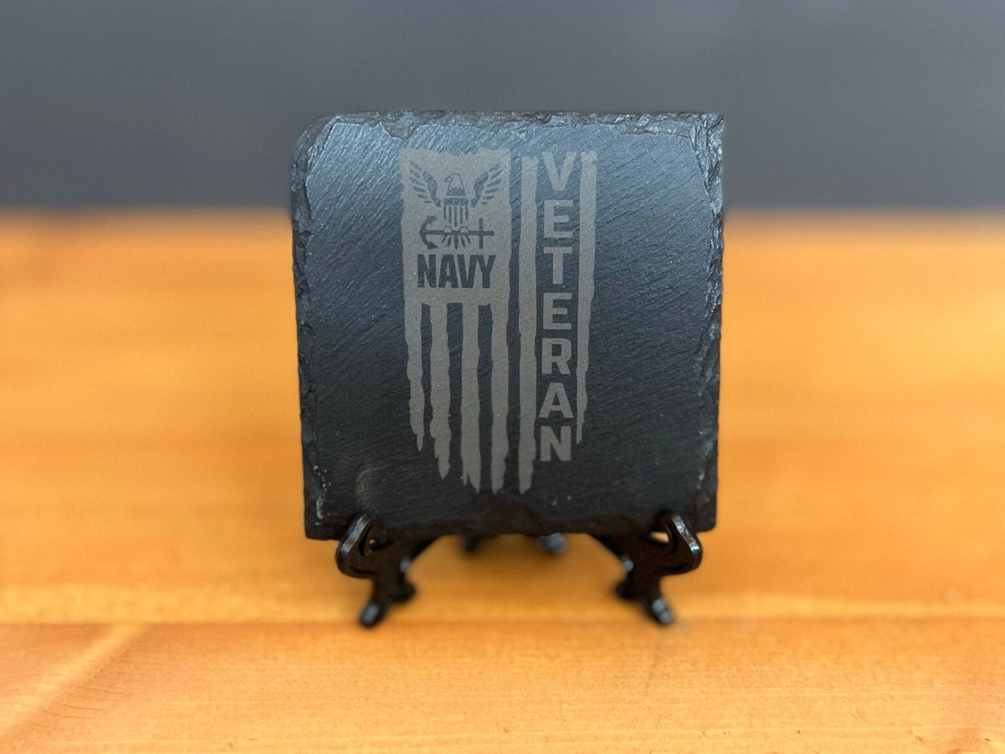 Laser Engraved Slate Coaster with the United States Navy Veteran Distressed Flag