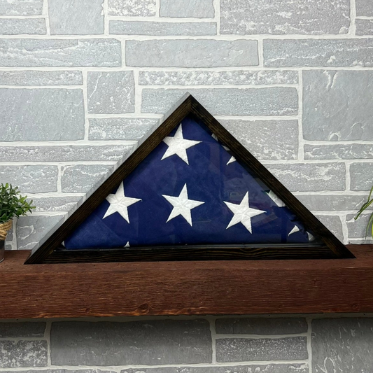Memorial Pine Flag Case for a 5' x 9.5' Burial Flag with engraved glass and/or name plate option