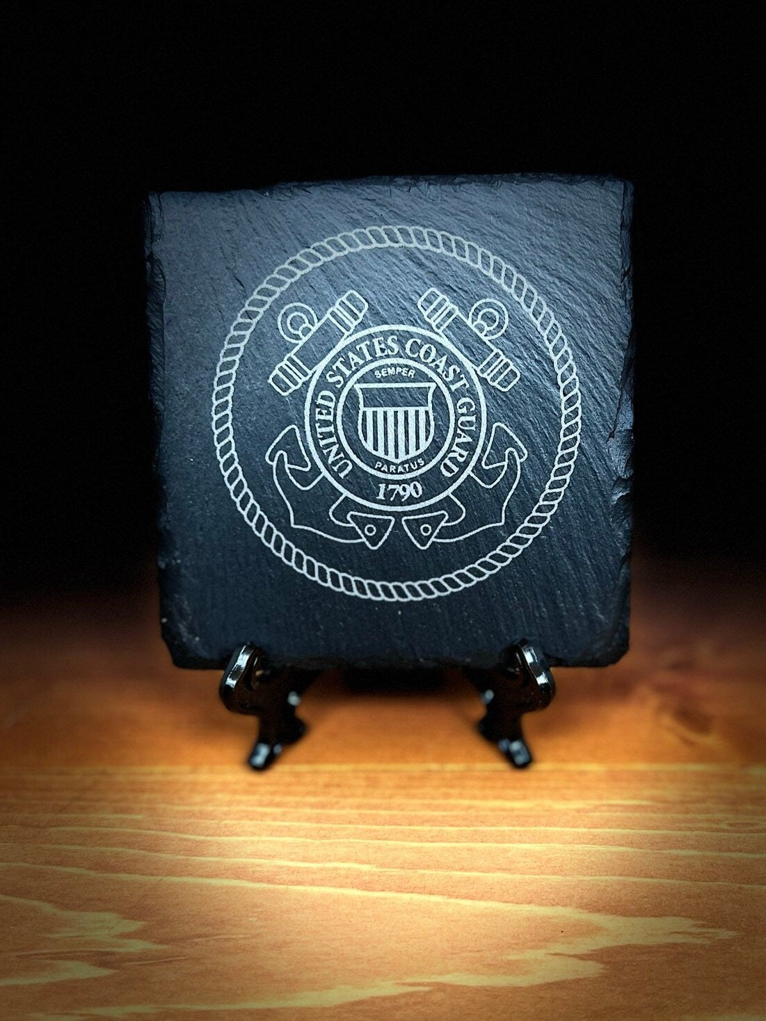Laser Engraved Slate Coaster with the United States Coast Guard Seal