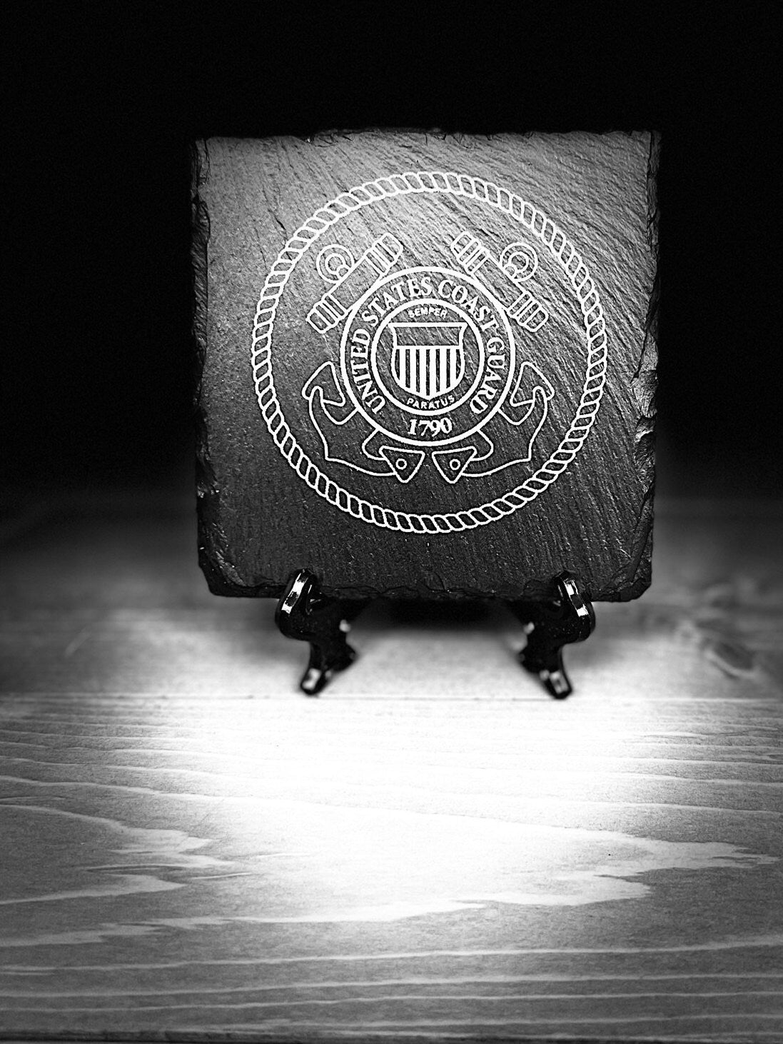 Laser Engraved Slate Coaster with the United States Coast Guard Seal