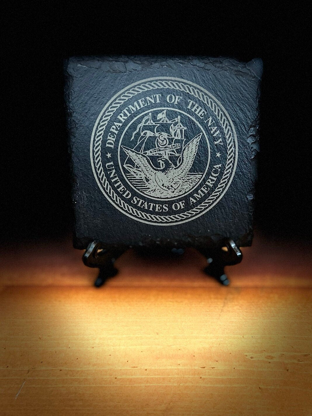 Laser Engraved Slate Coaster with the United State Navy Seal