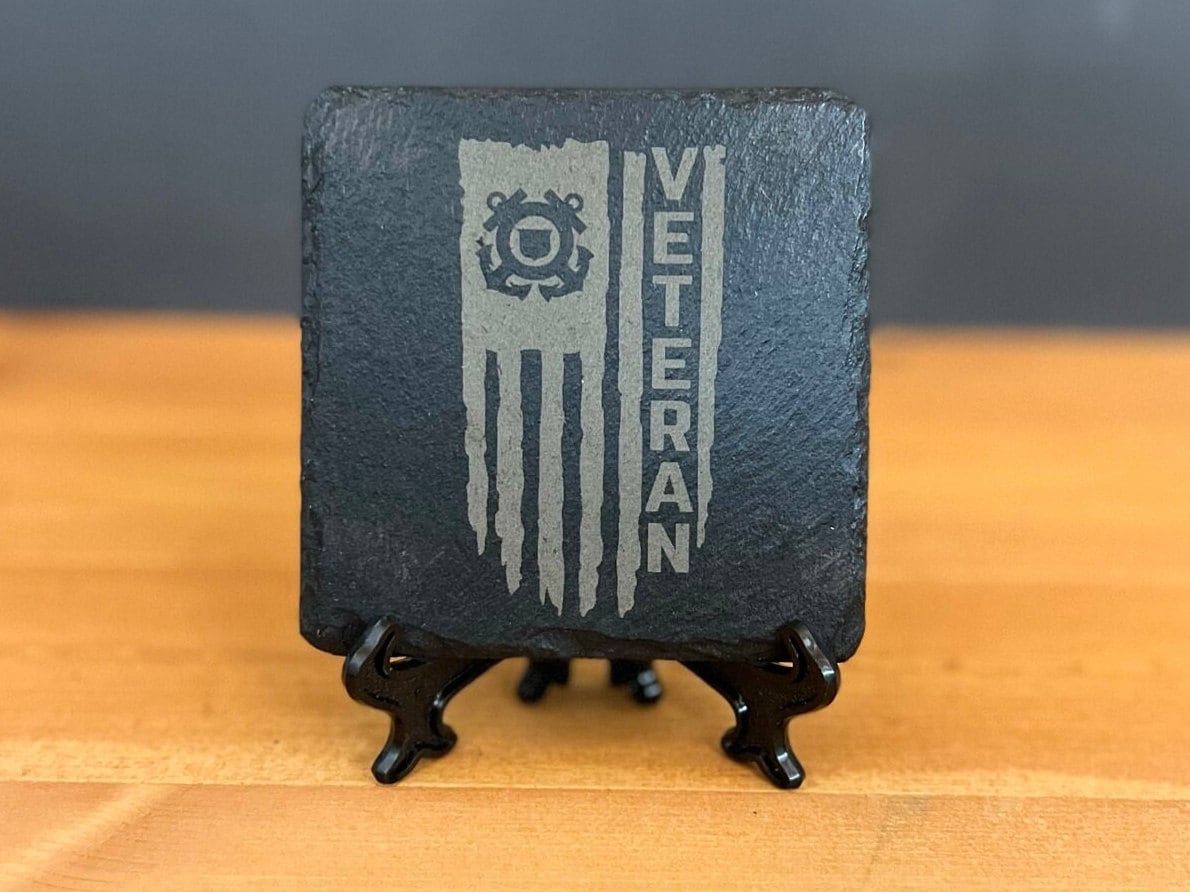 Laser Engraved Slate Coaster with the United State Coast Guard Veteran Distressed Flag