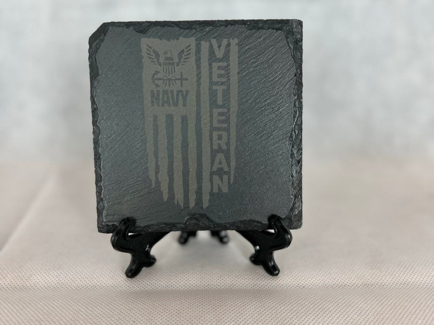 Laser Engraved Slate Coaster with the United States Navy Veteran Distressed Flag