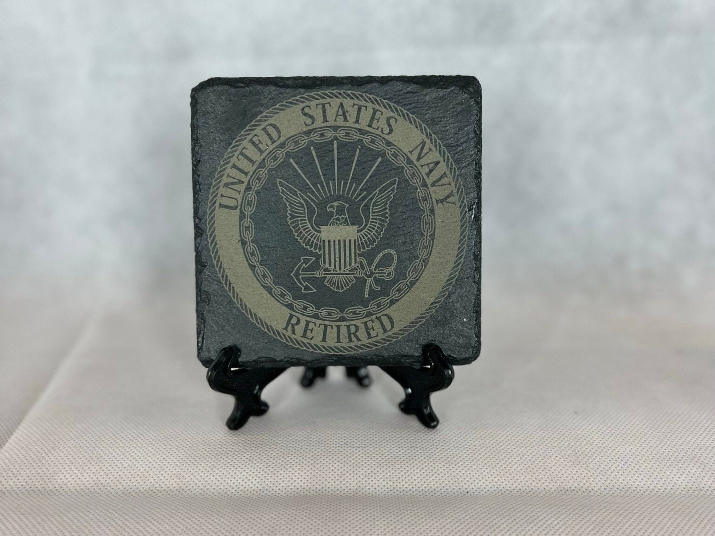 Laser Engraved Slate Coaster with the United States Navy Retired Seal