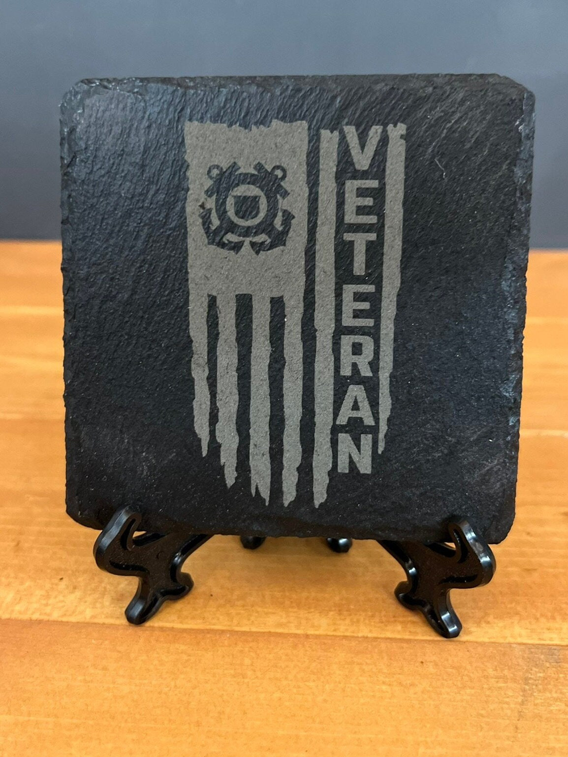 Laser Engraved Slate Coaster with the United State Coast Guard Veteran Distressed Flag