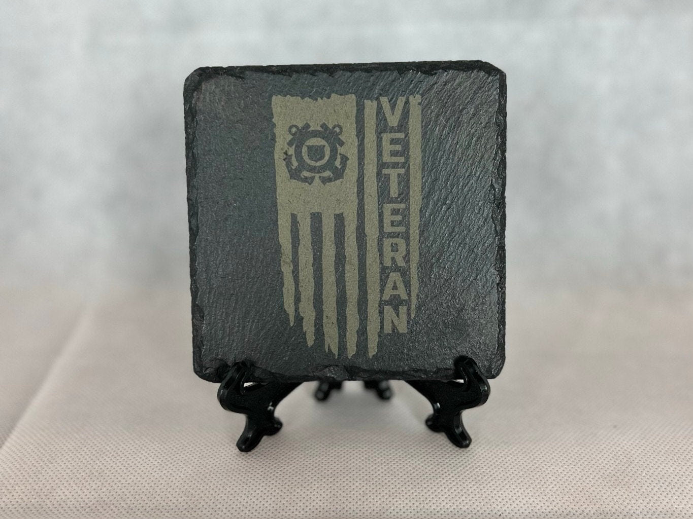 Laser Engraved Slate Coaster with the United State Coast Guard Veteran Distressed Flag