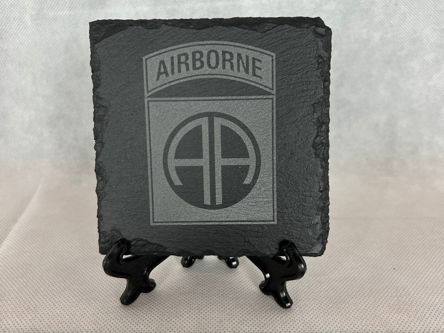 Laser Engraved Slate Coaster with the 82nd Airborne Division Logo