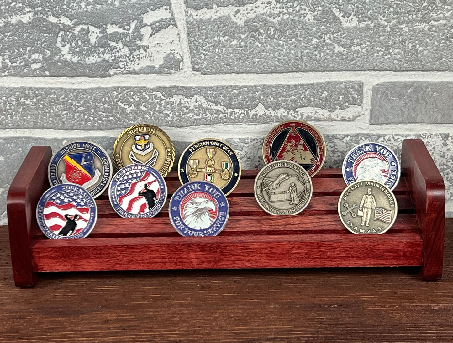 Challenge Coin Holder, made from solid cherry wood can hold up to 24 challenge coins.