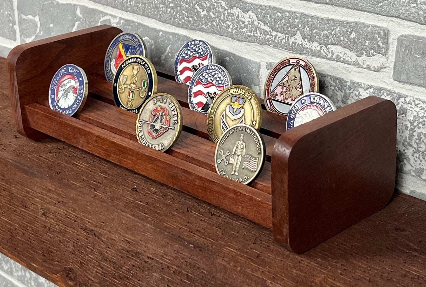 Challenge Coin Holder, made from solid cherry wood can hold up to 24 challenge coins.