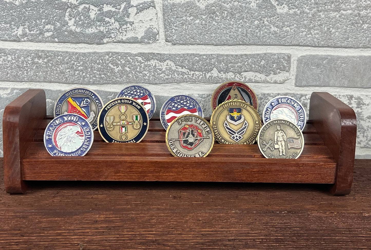 Challenge Coin Holder, made from solid cherry wood can hold up to 24 challenge coins.